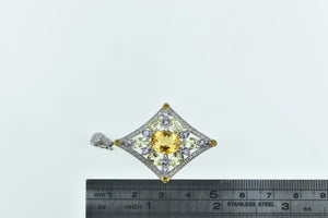 14K Citrine Ornate Diamond Cluster Statement Pendant White Gold
