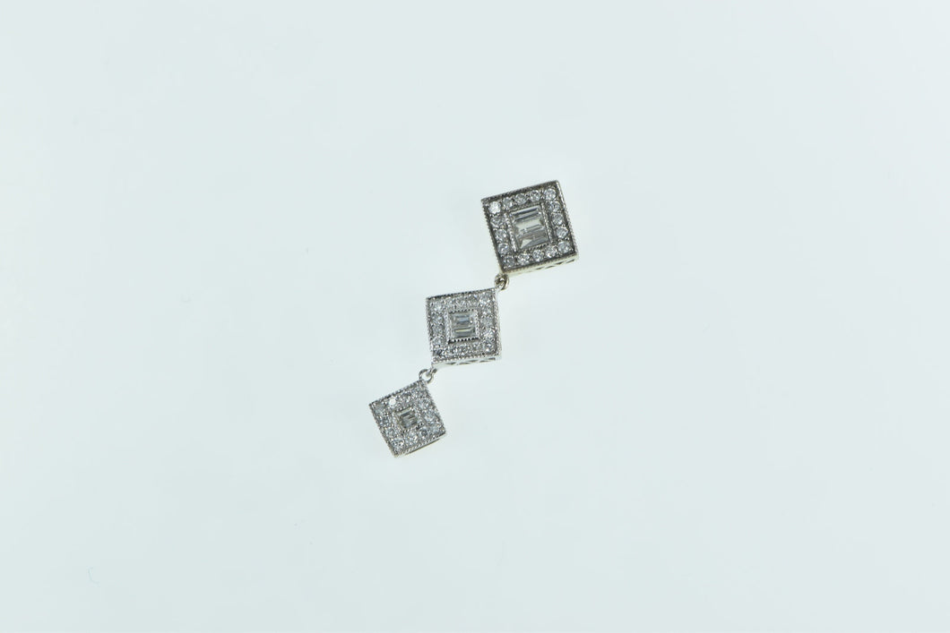 14K 0.66 Ctw Diamond Tiered Square Drop Pendant White Gold