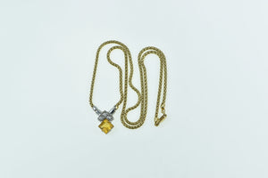 18K Princess Citrine Diamond Popcorn Designer Necklace 16.25" Yellow Gold