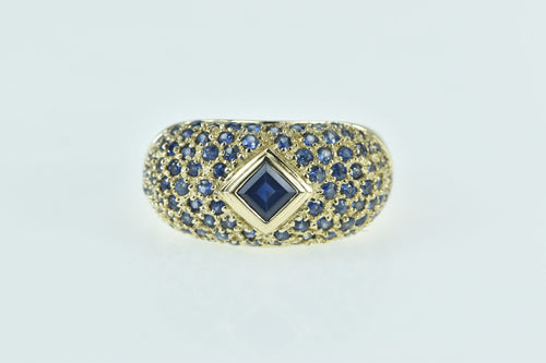 10K Princess Syn. Sapphire Domed Statement Ring Yellow Gold