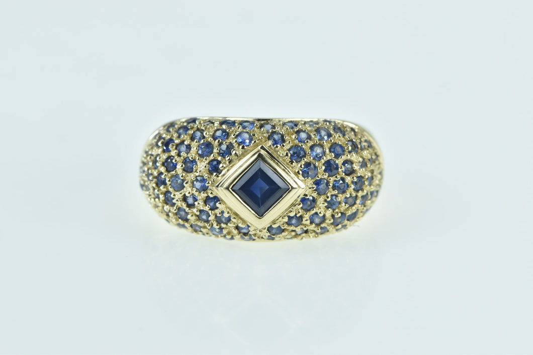 10K Princess Syn. Sapphire Domed Statement Ring Yellow Gold