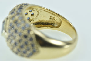 10K Princess Syn. Sapphire Domed Statement Ring Yellow Gold