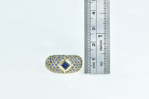 10K Princess Syn. Sapphire Domed Statement Ring Yellow Gold
