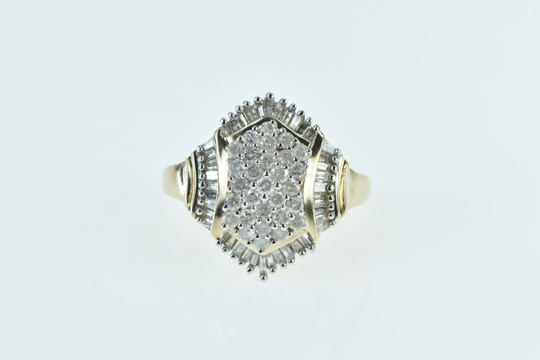 10K 1.70 Ctw Baguette Halo Diamond Cluster Ring Yellow Gold