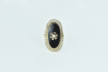 Load image into Gallery viewer, 14K Black Onyx Opal Filigree Halo Statement Ring Yellow Gold
