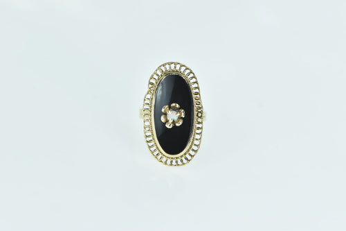 14K Black Onyx Opal Filigree Halo Statement Ring Yellow Gold