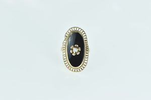 14K Black Onyx Opal Filigree Halo Statement Ring Yellow Gold
