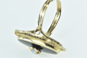 14K Black Onyx Opal Filigree Halo Statement Ring Yellow Gold