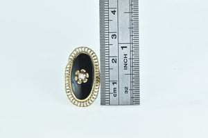14K Black Onyx Opal Filigree Halo Statement Ring Yellow Gold