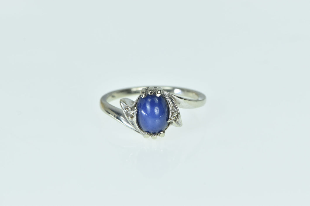 14K 1960's Syn. Sapphire Diamond Accent Ring White Gold