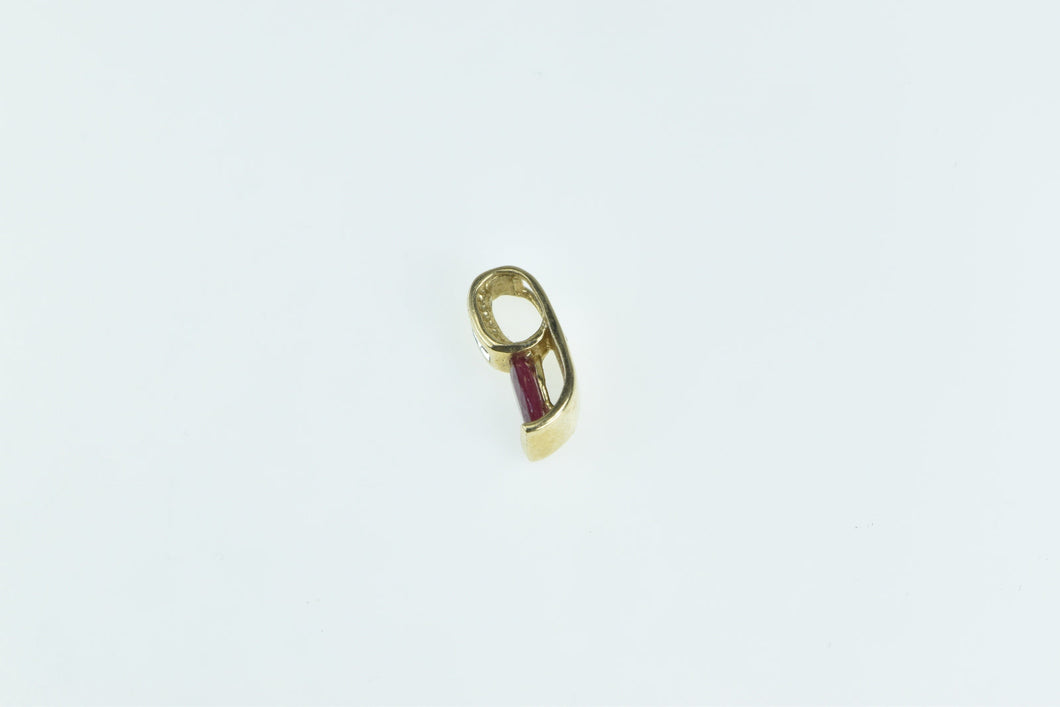 14K Oval Ruby Diamond Vintage Statement Pendant Yellow Gold