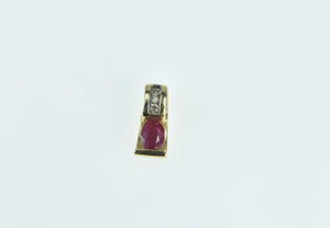 14K Oval Ruby Diamond Vintage Statement Pendant Yellow Gold