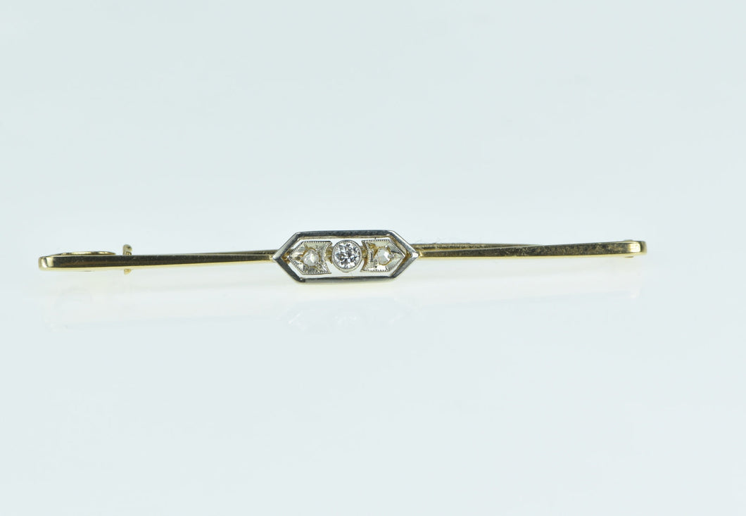 14K Victorian OMC Rose Diamond Ornate Bar Pin/Brooch Yellow Gold