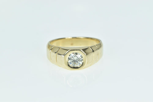 14K 0.76 Ct Diamond Solitaire Men's Squared Ring Yellow Gold