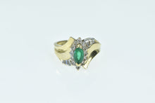 Load image into Gallery viewer, 14K Marquise Syn. Emerald Diamond Halo Bypass Ring Yellow Gold