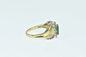 14K Marquise Syn. Emerald Diamond Halo Bypass Ring Yellow Gold