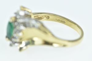 14K Marquise Syn. Emerald Diamond Halo Bypass Ring Yellow Gold