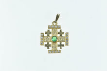 Load image into Gallery viewer, 14K Emerald Diamond Jerusalem Cross Faith Pendant Yellow Gold