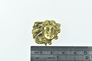 14K Art Nouveau Wavy Haired Lady Ornate Pendant/Pin Yellow Gold