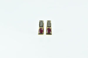 14K Oval Ruby Diamond Vintage Statement Stud Earrings Yellow Gold