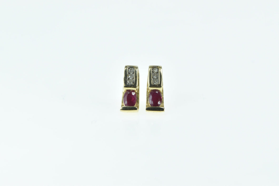 14K Oval Ruby Diamond Vintage Statement Stud Earrings Yellow Gold