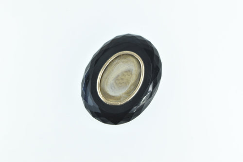 10K Black Onyx Oval Victorian Mourning Stone Yellow Gold
