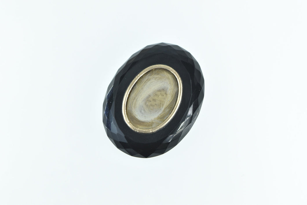 10K Black Onyx Oval Victorian Mourning Stone Yellow Gold