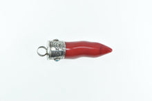Load image into Gallery viewer, Sterling Silver Ornate Red Coral Italian Horn Figa Pendant