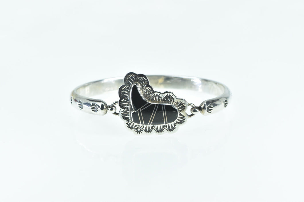 Sterling Silver J Howe Black Onyx Cowboy Boot Bangle Bracelet 7