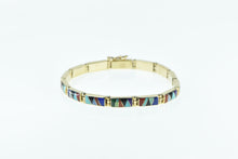 Load image into Gallery viewer, 14K S F Native American Turquoise Opal Bracelet 6.75&quot; Yellow Gold