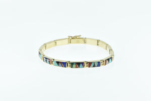 14K S F Native American Turquoise Opal Bracelet 6.75" Yellow Gold