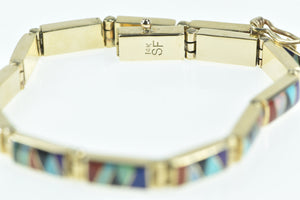 14K S F Native American Turquoise Opal Bracelet 6.75" Yellow Gold