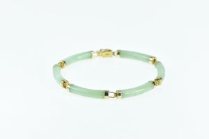 14K Round Carved Jadeite Vintage Statement Bracelet 6.5" Yellow Gold
