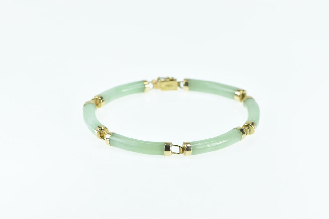 14K Round Carved Jadeite Vintage Statement Bracelet 6.5