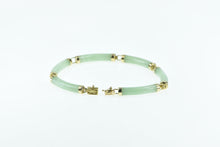 Load image into Gallery viewer, 14K Round Carved Jadeite Vintage Statement Bracelet 6.5&quot; Yellow Gold