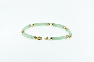 14K Round Carved Jadeite Vintage Statement Bracelet 6.5" Yellow Gold