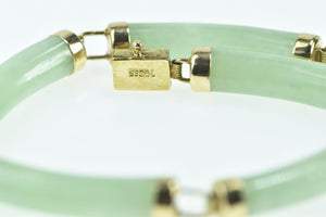 14K Round Carved Jadeite Vintage Statement Bracelet 6.5" Yellow Gold