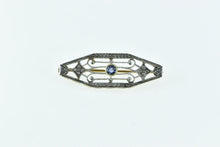 Load image into Gallery viewer, 14K Art Deco Syn. Sapphire Ornate Filigree Bar Pin/Brooch Yellow Gold