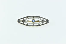 Load image into Gallery viewer, 14K Art Deco Syn. Sapphire Ornate Filigree Bar Pin/Brooch Yellow Gold