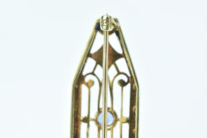 14K Art Deco Syn. Sapphire Ornate Filigree Bar Pin/Brooch Yellow Gold