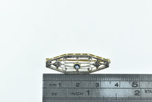 Load image into Gallery viewer, 14K Art Deco Syn. Sapphire Ornate Filigree Bar Pin/Brooch Yellow Gold