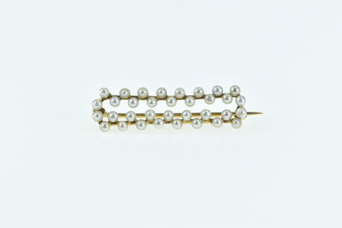 14K Vintage Checkered Seed Pearl Bar Pin/Brooch Yellow Gold