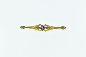 14K Art Nouveau Princess Amethyst Floral Leaf Pin/Brooch Yellow Gold