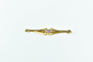 14K Art Nouveau Princess Amethyst Floral Leaf Pin/Brooch Yellow Gold