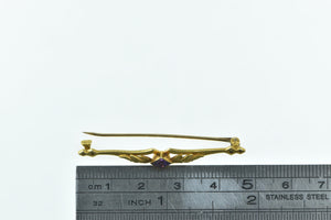 14K Art Nouveau Princess Amethyst Floral Leaf Pin/Brooch Yellow Gold