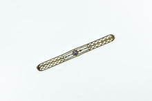 Load image into Gallery viewer, 14K Victorian Amethyst Seed Pearl Filigree Bar Pin/Brooch Yellow Gold