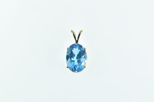 14K Oval Blue Topaz Solitaire Vintage Statement Pendant Yellow Gold