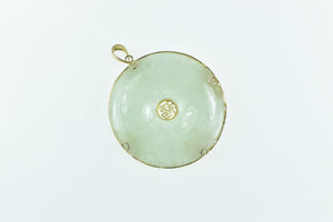 14K Chinese Jade Bi Happiness Fortune Round Pendant Yellow Gold