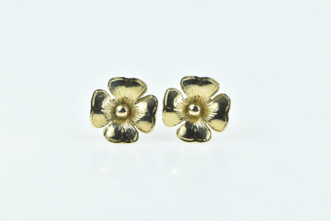 14K Dogwood Flower 3D Vintage Fashion Stud Earrings Yellow Gold