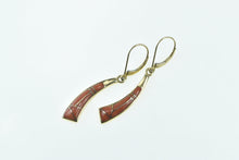 Load image into Gallery viewer, 14K Native American Coral Inlay Curved Dangle Earrings Yellow Gold